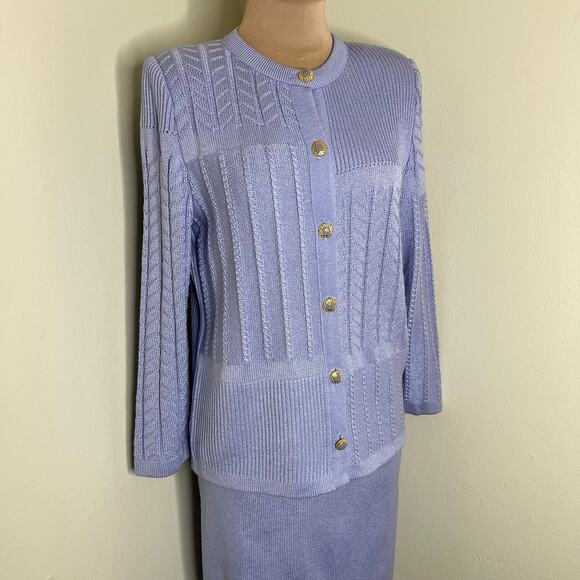 Vintage Mita Skirt Set Sweater Cardigan 4P Purple Knit Matching 2 Piece 80s Midi - Picture 4 of 10